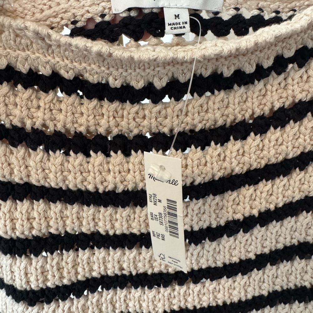 Madewell Striped Crochet Square-Neck Tank in Beige and Black NWT - Picture 2 of 3